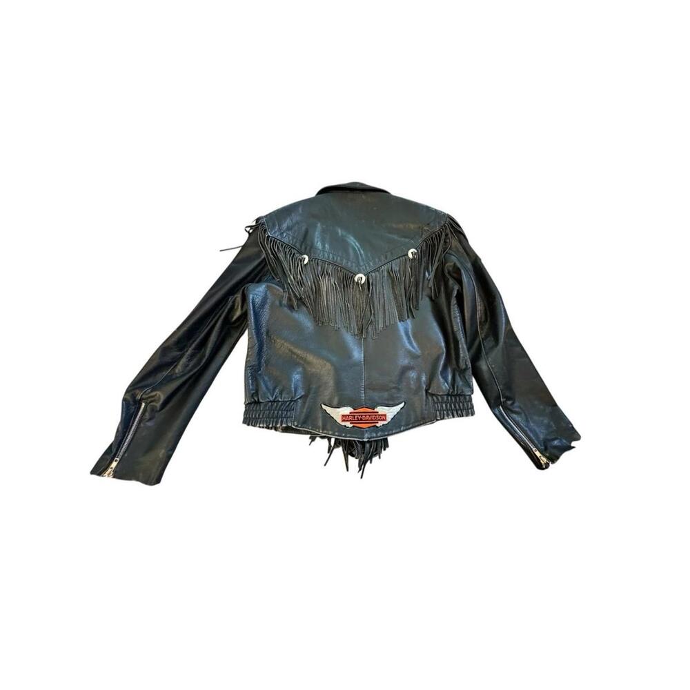 Womens Vintage Harley Davidson Black Leather Fringe Motorcycle Biker Jacket 14 - Picture 3 of 16